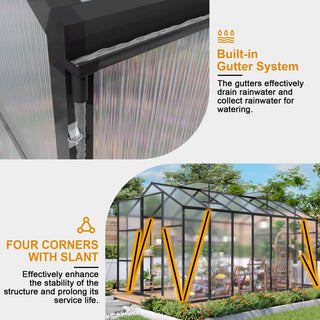 Walk-In Outdoor Polycarbonate Greenhouse with Aluminum Frame – Adjustable Vents, Lockable Door & UV Protection for Backyard