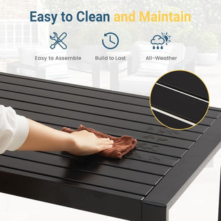 43" x 24" All-Weather Metal Outdoor Coffee Table with Wood-Look Top and Khaki/Black Frame