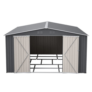 12 x 14 FT Outdoor Metal Storage Shed, Heavy-Duty Garden Tool Shed with Lockable Double Doors, Waterproof Yard Storage Building for Patio, Backyard & Lawn