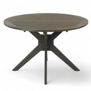 Gray Round Acacia Wood Dining Outdoor Patio Table with X-Base