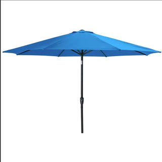 11 Ft Blue Solar LED Patio Umbrella with Crank Lift , Tilt * 8 Ribs, UV-Resistant Canopy