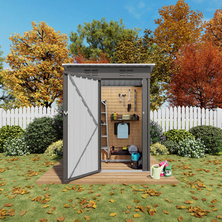 5 x 3 FT Metal Outdoor Storage Shed, Compact Garden Tool Shed with Pitched Roof & Lockable Door for Backyard, Patio & Bike Storage