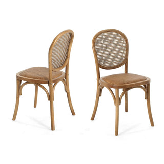 Elegant Vintage Rattan Dining Chairs With Solid Birch Wood Frame (Set Of 2)