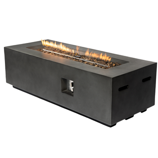 Outdoor Rectangle Propane Fire Pit Table 60inch, 60,000 BTU Concrete Fire Table with Waterproof Cover, Auto-Ignition, Free Lava Rocks