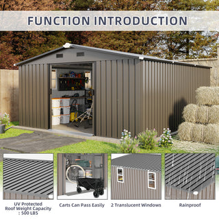 10x12 Ft Outdoor Steel Storage Shed with Dual Windows, Protective Coated Color Steel Panels & Spacious Utility Storage Design