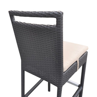 Outdoor Patio Wicker Barstool with Water Resistant Beige Fabric Cushions