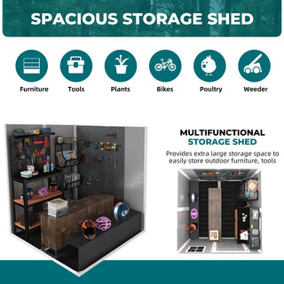 6x6 Ft Waterproof Resin Storage Shed with Floor, Window, Lockable Doors & Air Vents, Outdoor Tool Shed for Bikes