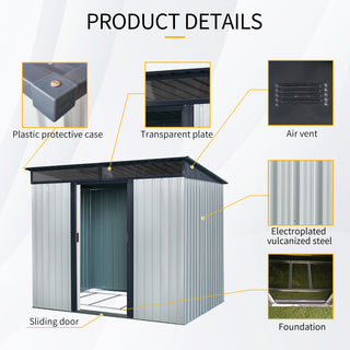8X6 FT Outdoor Metal Storage Shed with Lockable Sliding Doors and Transparent Roof Panel, Perfect for Garden and Lawn Equipment