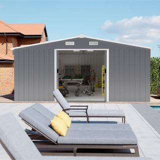 10x12 FT Outdoor Metal Storage Shed with Dual Skylight Windows, 0.25mm Color Steel Panels & Protective Film, Available in Two Colors