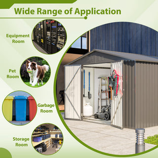 10x8 FT Outdoor Metal Storage Shed with Lockable Doors, All-Weather Garden Tool Shed for Patio, Backyard & Lawn