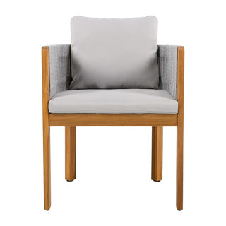 Acacia Wood Outdoor Dining Chairs 2-Pack with Mix White Rope Handles, Washable Waterproof Brown/Grey/Beige Cushions, 400 lbs Capacity