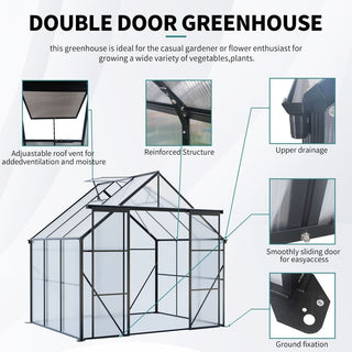 Double Door Polycarbonate Greenhouse Raised Base and Anchor Aluminum Heavy Duty Walk-in Greenhouses for Outdoor Backyard in All Season