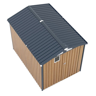 6x8 FT Outdoor Steel Storage Shed with Clear Window, Lockable Doors, Compact Metal Tool Shed for Garden, Backyard, Patio, Utility, and Bike Storage,Yellow/Grey