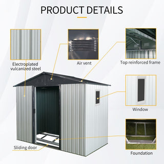 8X4 FT Outdoor Metal Storage Shed with Window and Metal Foundation for Backyard, Patio, Lawn
