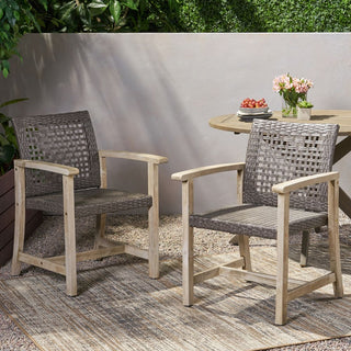 Two-Piece Wooden Rattan Dining Chair Set, Featuring A Weaving Technique