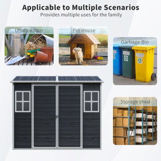 Outdoor Storage Shed with Two-Window and Double-Door, Plastic Shed with Floor for Gargen,Patio,Yard,Lawn,Black/Grey