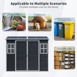 Outdoor Storage Shed with Two-Window and Double-Door, Plastic Shed with Floor for Gargen,Patio,Yard,Lawn,Black/Grey