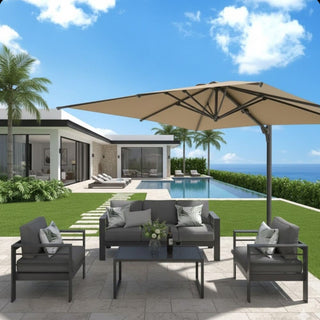 10 Ft Square Large Cantilever Patio Umbrella with 360° Rotation & Tit Adjustment and Heavy Duty Offset Polyester Canopy Deck Umbrella without base
