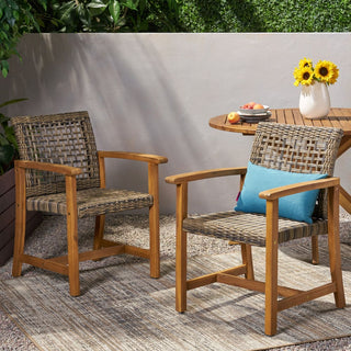 Two-Piece Wooden Rattan Dining Chair Set, Featuring A Weaving Technique
