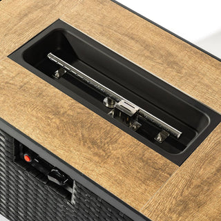 32" Propane Gas Fire Pit Table with Propane Tank Cover 2-Pieces, 50000 BTU Rectangular Steel Fire Pit with Beautiful Wicker Base for Outside Garden-Beige/Dark Gray