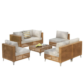 7-Piece Wicker Patio Conversation Set with Thick Cushions & Coffee Table | Outdoor Sectional Sofa for Backyard & Porch