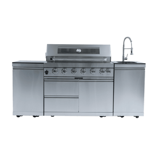 43" Outdoor Kitchen Island with 6-Burner 85,000 BTU Grill, Sink, Rotisserie & Granite Countertops
