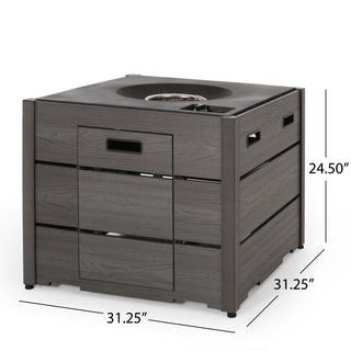Outdoor 31" WPC Base Square Propane Fire Pit - 40,000 BTU, Wood-Looking/Grey