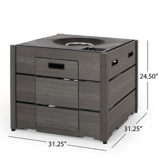 Outdoor 31" WPC Base Square Propane Fire Pit - 40,000 BTU, Wood-Looking/Grey