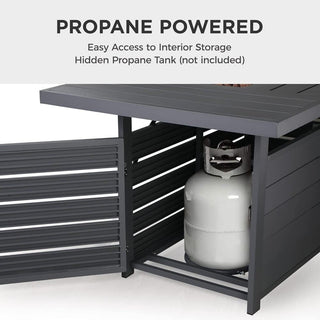 54.3 Inches Outdoor Patio White/Dark Grey/Black Aluminum Fire Pit Table, 50000 BTU CSA Certified Propane Gas Fire Pit, Rectangular Fire Table w/Stainless Burner, Lava Rock, Waterproof Cover