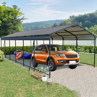 Heavy-Duty Metal Carport with Galvanized Steel Roof and Frame, All-Weather Outdoor Car Shelter Garage for Driveway, Cars, and Trucks