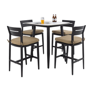 5-Piece Outdoor Patio Bar Set – 35.4" Marble-Style Sintered Stone Table & Aluminum Bar Stools with Sunbrella® Cushions