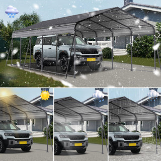 Heavy-Duty Metal Garage Canopy with Galvanized Steel Roof & Frame, Outdoor Carport Storage Shed for Cars, Boats & Trucks – Gray