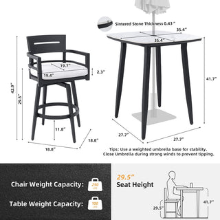 5-Piece Outdoor Patio Swivel Bar Set with Marble-Style Stone Table & Aluminum Swivel Bar Stools