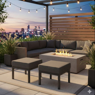 Set of 2 24" Aluminum Patio Ottomans with Dark Gray Cushions, All-Weather Footrests