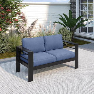 50 Inch All-Weather Aluminum Outdoor Two-Seater Sofa With Thick Cushions And Frame