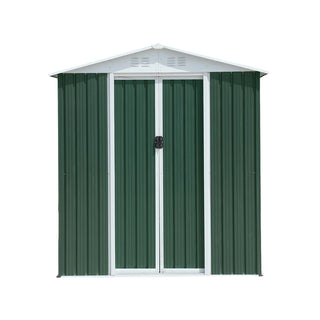 6x4 FT Green Aluminum Garden Shed with Apex Roof & Sliding Door, Outdoor Tool Storage House for Backyard, Patio & Lawn Use