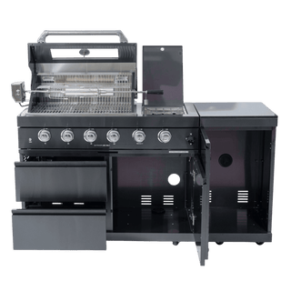 46" Outdoor Kitchen Grill Island with 4-Burner 72,000 BTU BBQ, Side Burner, Rotisserie & Granite Countertop