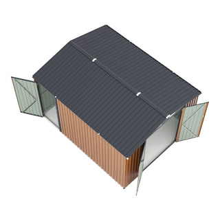 Outdoor Storage Shed 9×11 FT with 3 Lockable Doors,Utility Tool Shed Metal Storage Garden Sheds 4 Vents,Metal Sheds with Galvanized Steel Frame,for Backyard,Patio,Lawn,yellow