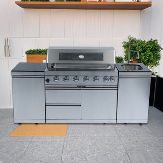 43" Outdoor Kitchen Island with 6-Burner 85,000 BTU Grill, Sink, Rotisserie & Granite Countertops