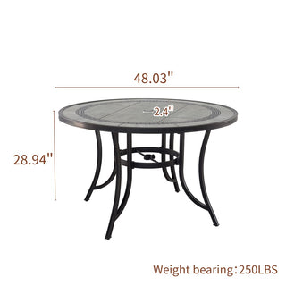 48" Round Cast Aluminum Outdoor Dining Table with Ceramic Tile Top & Umbrella Hole – Classic Patio Table for Garden & Porch