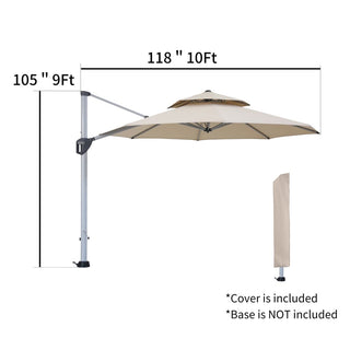 10 Ft Octagon Aluminum 360° Cantilever Patio Umbrella with Cover – Outdoor Yard Shade