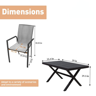 5-Piece Outdoor Aluminum Dining Set with Teslin Chairs & Plastic Wood Tabletop – Weather-Resistant Patio Furniture Set for Garden & Backyard
