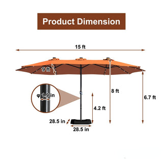 15FT Rectangular Outdoor Umbrella with LED Lights & Base – Day-to-Night Patio Shade for Backyard & Garden