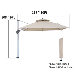 10 Ft Square Aluminum 360° Cantilever Patio Umbrella with Cover – Outdoor Yard Market Shade