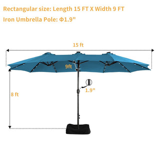 15FT Rectangular Outdoor Umbrella with LED Lights & Base – Day-to-Night Patio Shade for Backyard & Garden