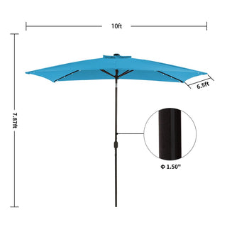 10Ft Outdoor Rectangular Umbrella with 26 Solar-Powered LED Lights, Crank and Tilt