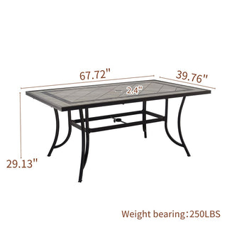 67x40 Inch Aluminum Patio Dining Table in Antique Bronze | Outdoor Rectangle Table for 6 with 2.4" Umbrella Hole