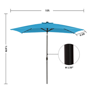 10Ft Outdoor Rectangular Umbrella with 26 Solar-Powered LED Lights, Crank and Tilt