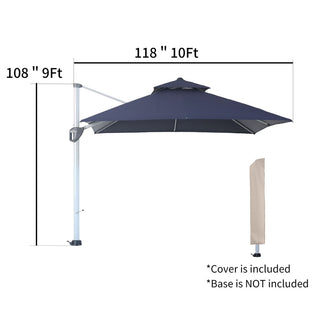 10 Ft Square Aluminum 360° Cantilever Patio Umbrella with Cover – Outdoor Yard Market Shade
