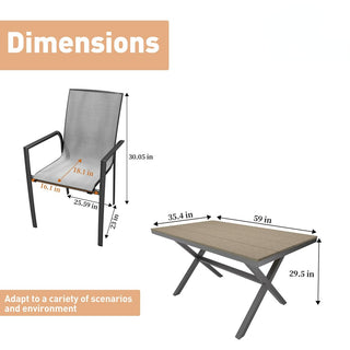5-Piece Outdoor Aluminum Dining Set with Teslin Chairs & Plastic Wood Tabletop – Weather-Resistant Patio Furniture Set for Garden & Backyard